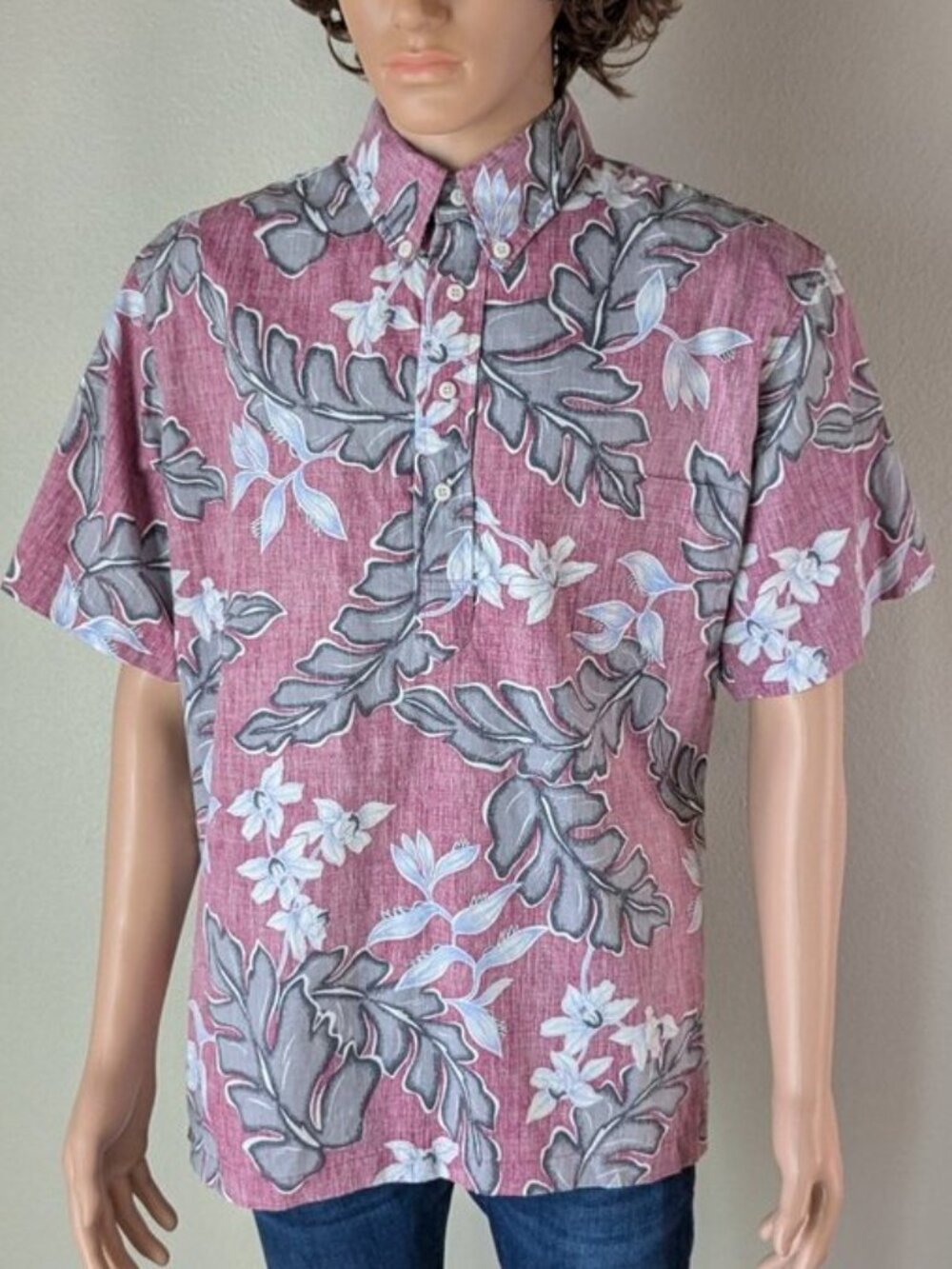 HiLo Hattie Shirt Men's XL Floral Hawaiian 1/4 Button Down Short Sleeve USA